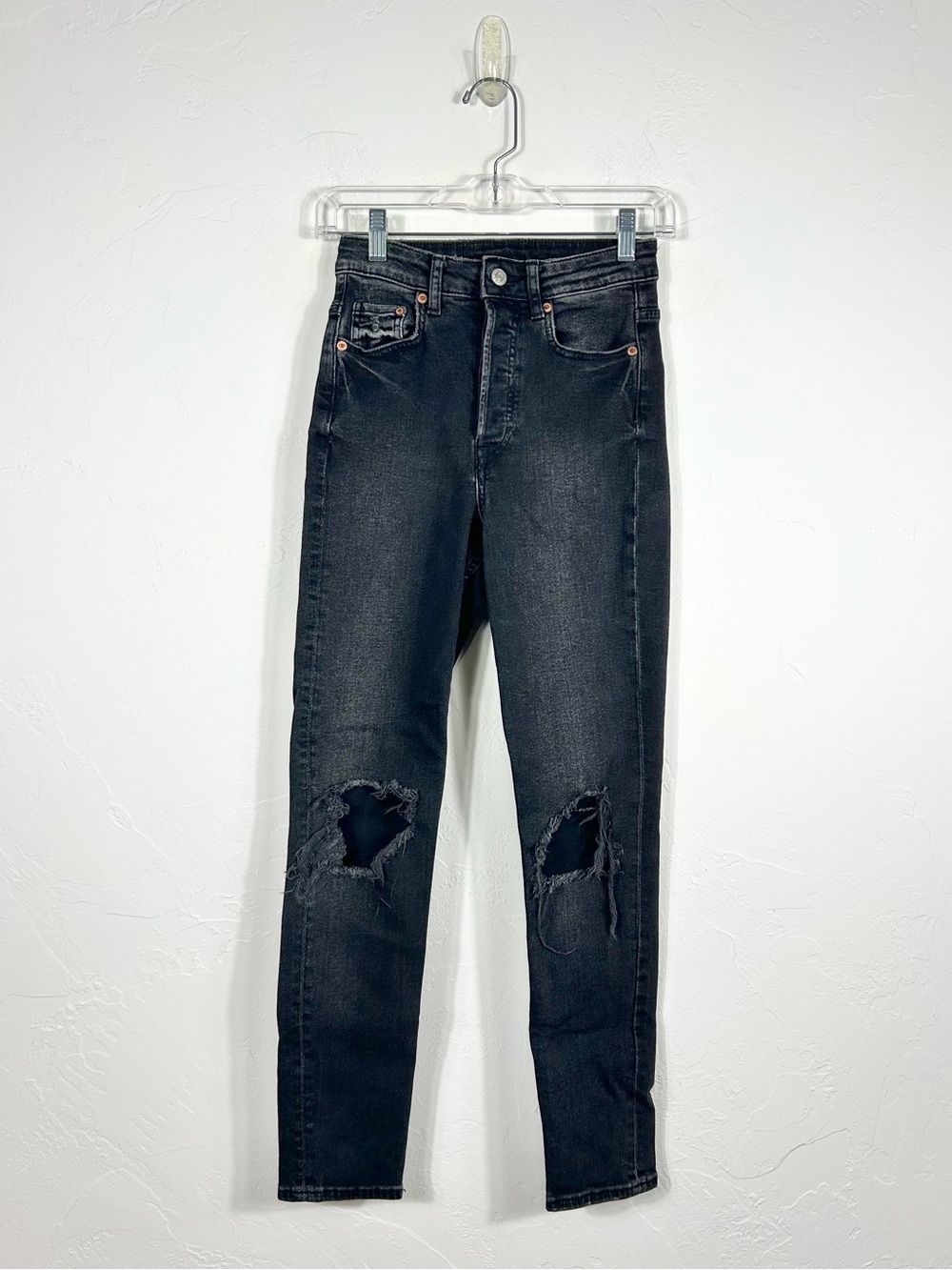 H&M &Denim Vintage Skinny High Waist Distressed Black Jeans